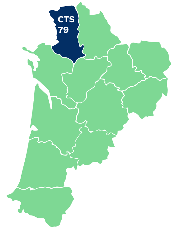 Carte de la Nouvelle-Aquitaine - département couvert par le CTS 79 en surbrillance.
